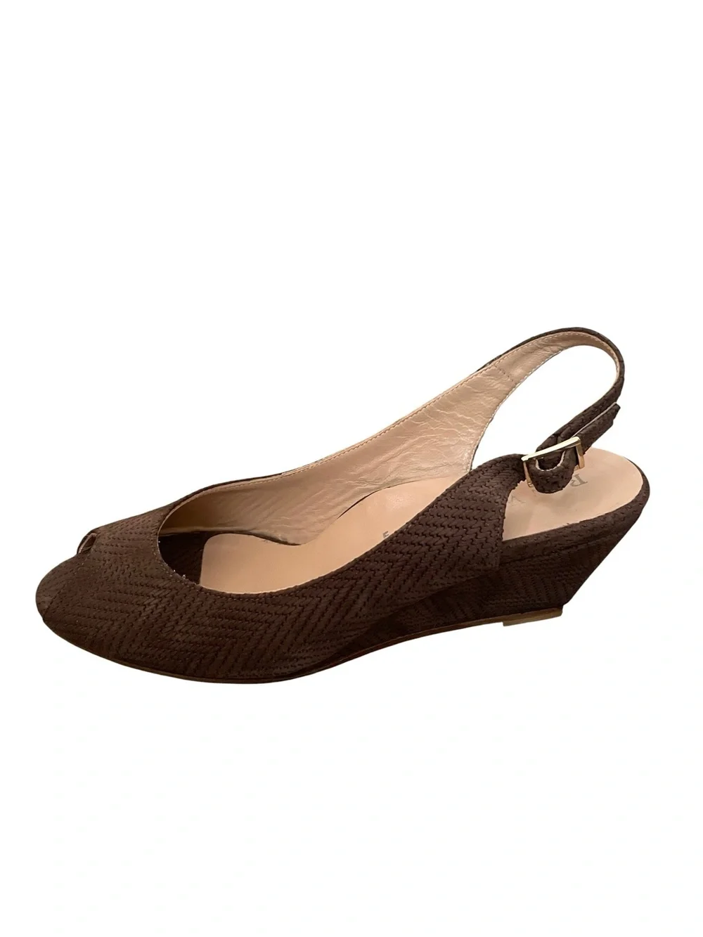 RON WHITE Brown Slingback Peep-Toe Wedge - Women's Comfortable Summer Shoe 37